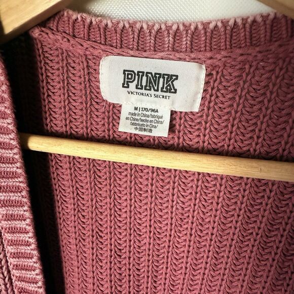 Y2K Victoria’s Secret PINK Chunky Distressed Open Pink Sun Washed Cardigan M - Picture 3 of 8